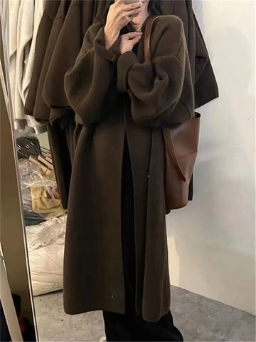 Thick Loose Mid-length Knitted Cardigan Oversized 80kg Vintage Coats Winter Chic Knitwears Tops Designer Korean Sweater Mujer